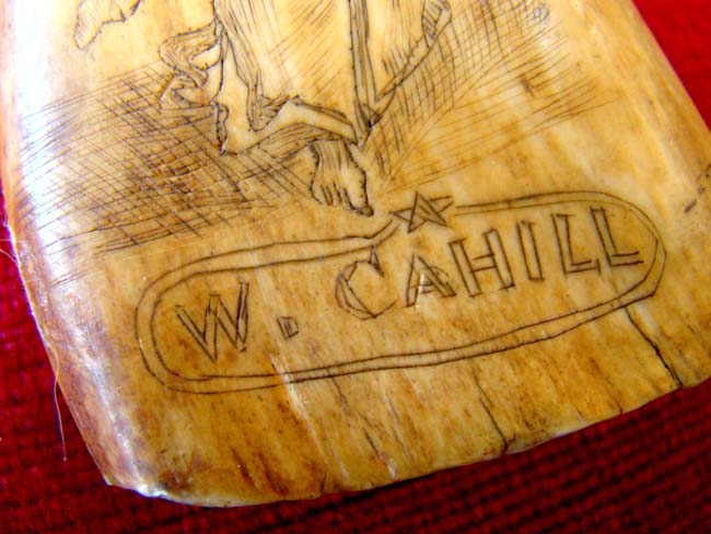 A 19th century Scrimshaw whale's tooth depicting a Frontiersman holding a Kentucky rifle circa 1858 — image 4